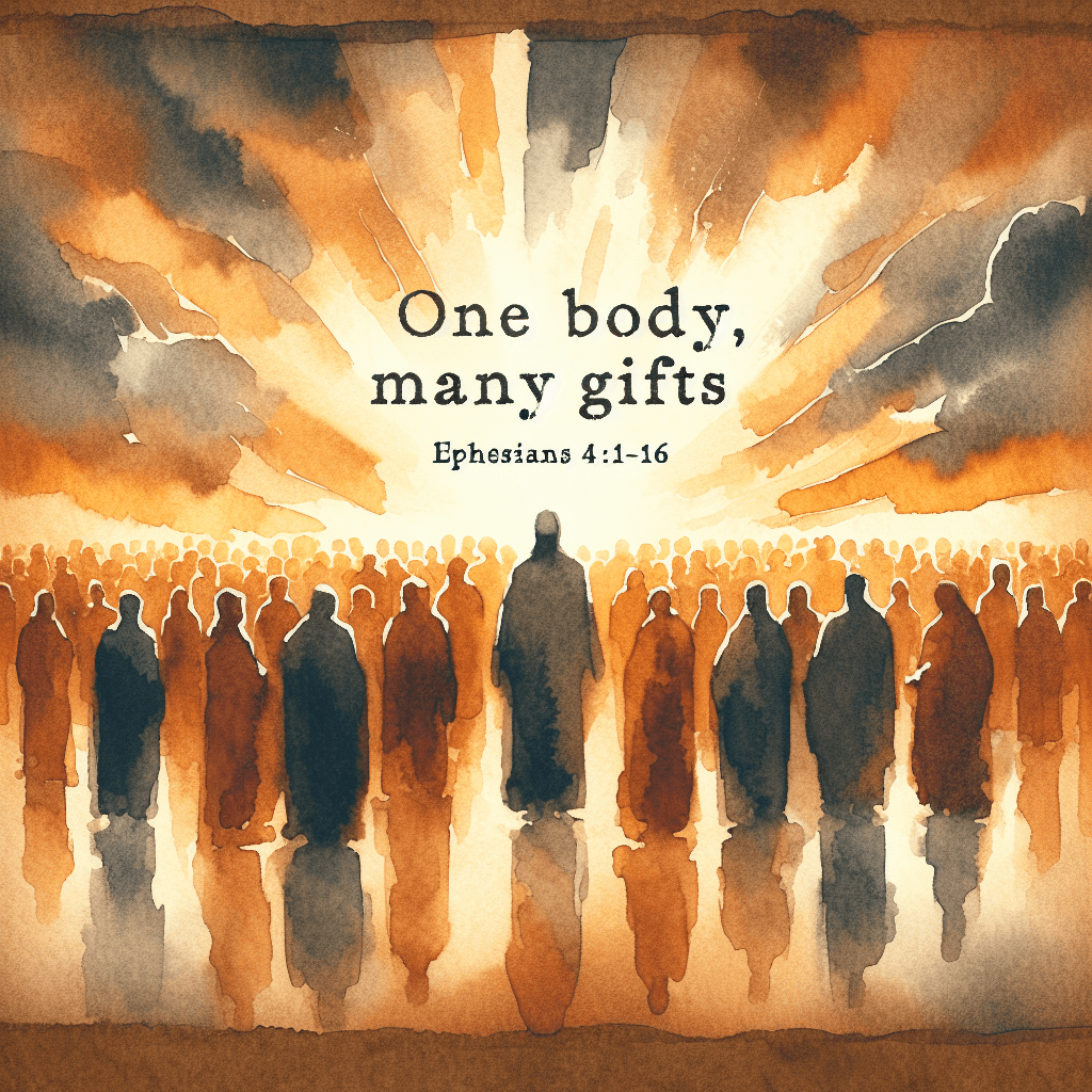 AI-generated illustration for "One Body, Many Gifts: Ephesians 4:1-16" — created by ChurchWiseAI using DALL-E