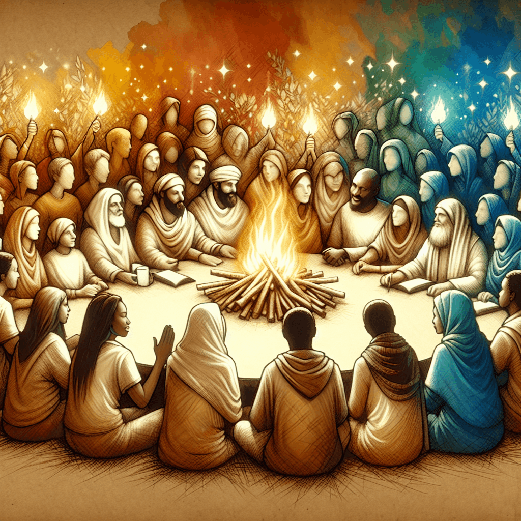 AI-generated illustration for "Evening Prayer: Social Media and Community - Story" — created by ChurchWiseAI using DALL-E