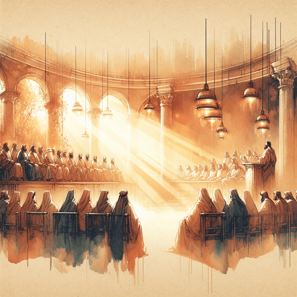 AI-generated illustration for "The Silent Accused: Mark 14:53-65" — created by ChurchWiseAI using DALL-E