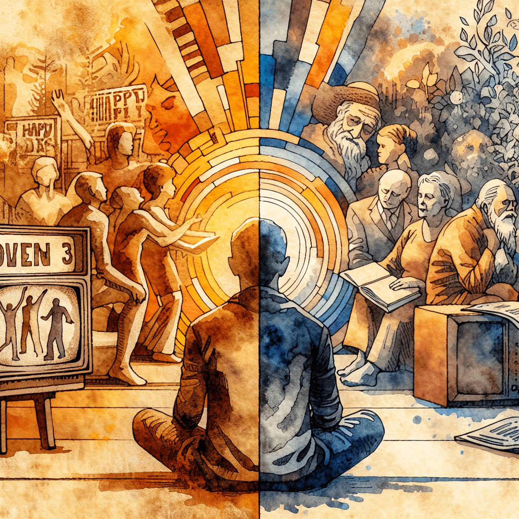 AI-generated illustration for "Comfortable Misery: Pop Culture's Love Affair with Misery" — created by ChurchWiseAI using DALL-E