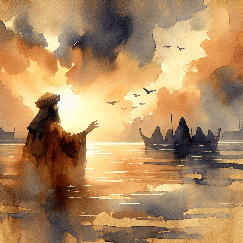 AI-generated illustration for "The Storm Obeyed: Mark 4:35-41" — created by ChurchWiseAI using DALL-E