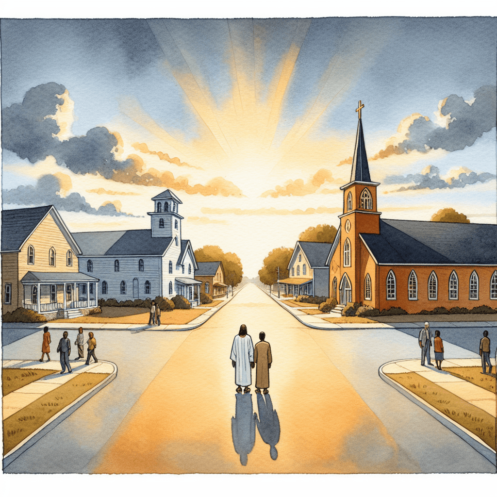 AI-generated illustration for "A Modern Story of Racial Reconciliation" — created by ChurchWiseAI using DALL-E