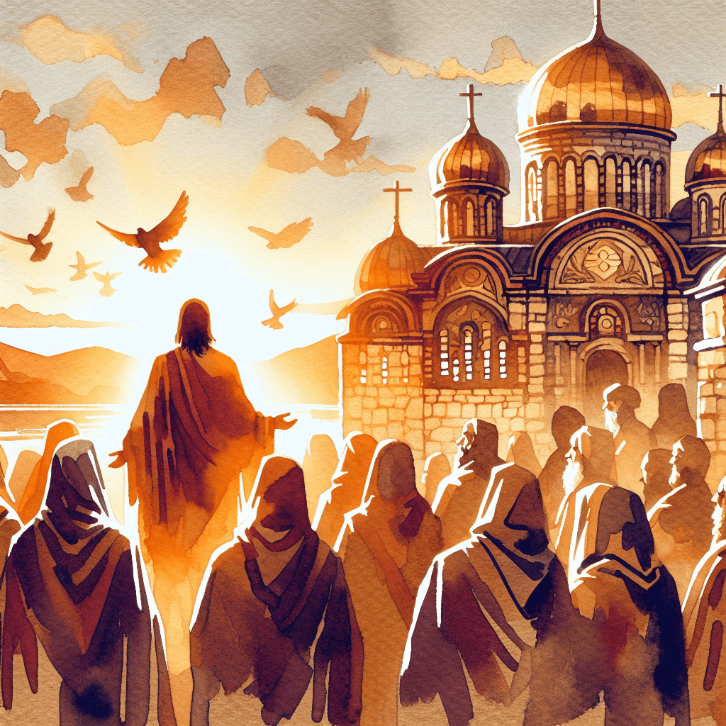 AI-generated illustration for "Andrei Rublev: Building on Holy Tradition's Rock - Orthodox (Matthew 7:24-27)" — created by ChurchWiseAI using DALL-E