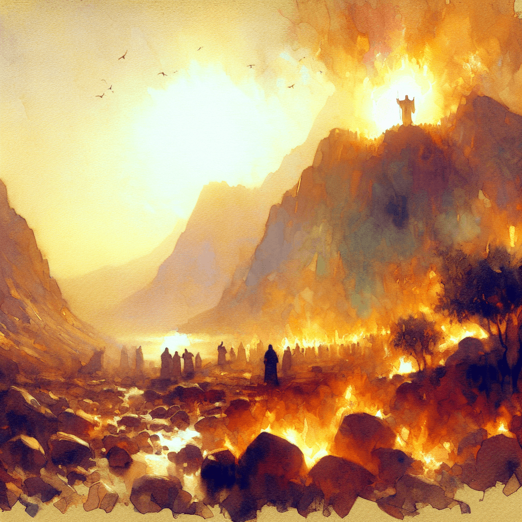 AI-generated illustration for "The Mountain on Fire: Exodus 19:16-25" — created by ChurchWiseAI using DALL-E