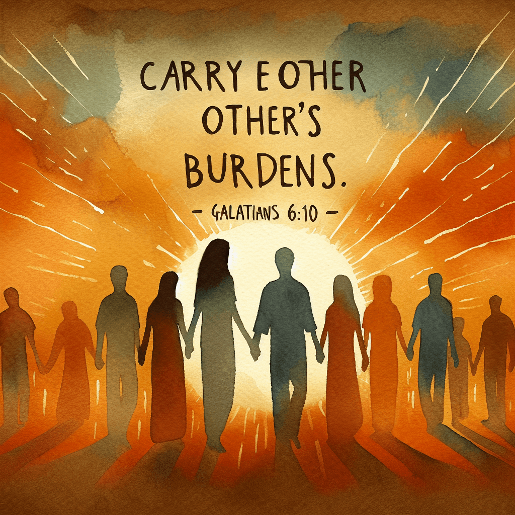 AI-generated illustration for "Carry Each Other's Burdens: Galatians 6:1-10" — created by ChurchWiseAI using DALL-E