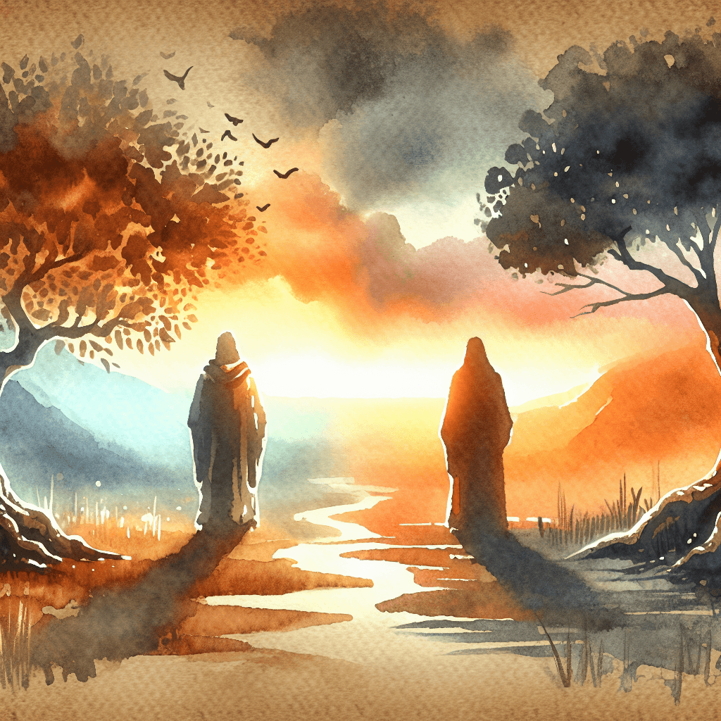 AI-generated illustration for "Two Trees, Two Destinies: Psalm 1" — created by ChurchWiseAI using DALL-E