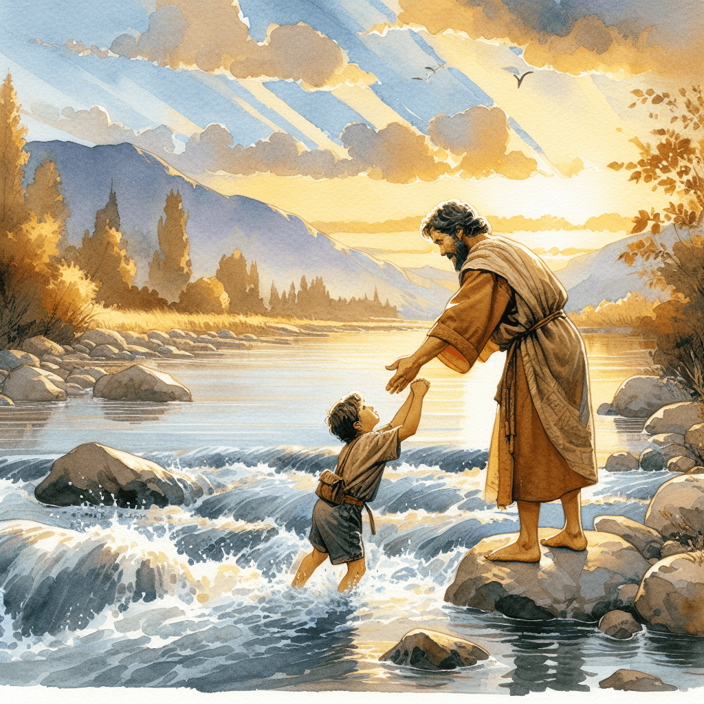 AI-generated illustration for "The Father Who Jumped - Traditional (John 3:16)" — created by ChurchWiseAI using DALL-E