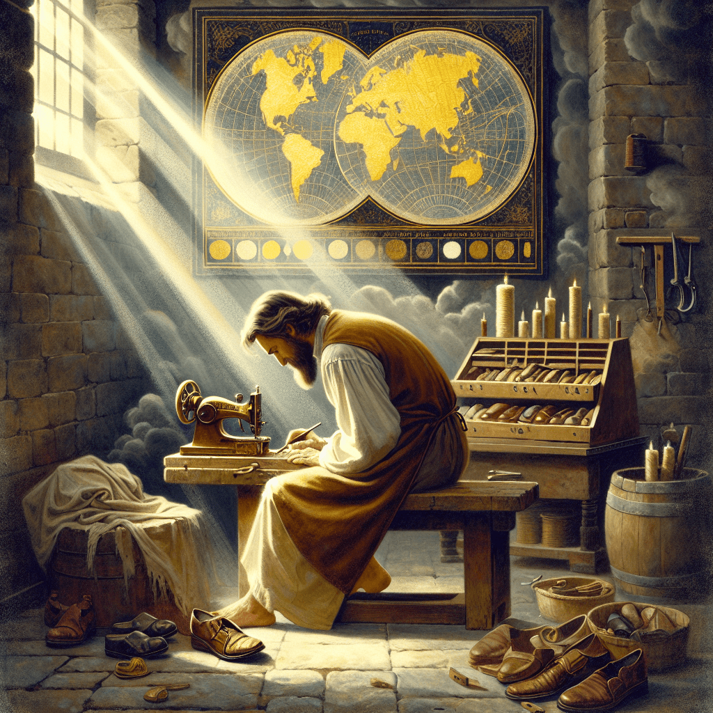 AI-generated illustration for "William Carey's Cobbler Shop - Traditional (Matthew 28:18-20)" — created by ChurchWiseAI using DALL-E